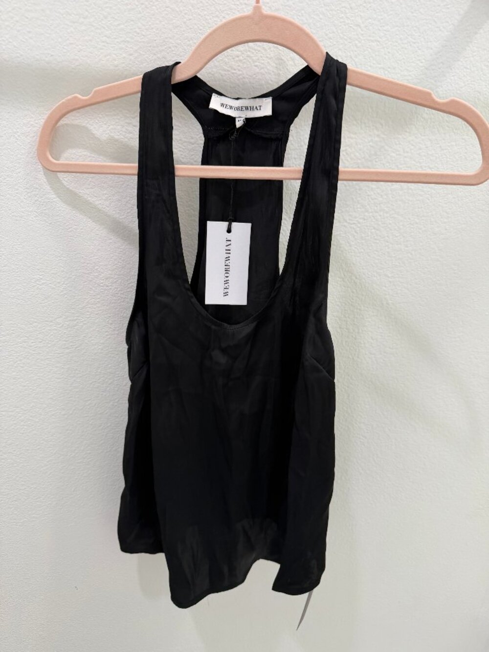 WeWoreWhat Deep Scoop Tank Silky Satin Black White Stripe Size XS NWT